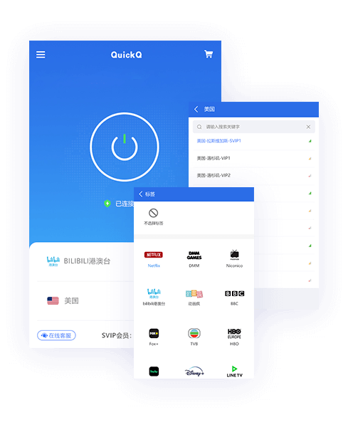 QuickQ智能拦截与加密示意图